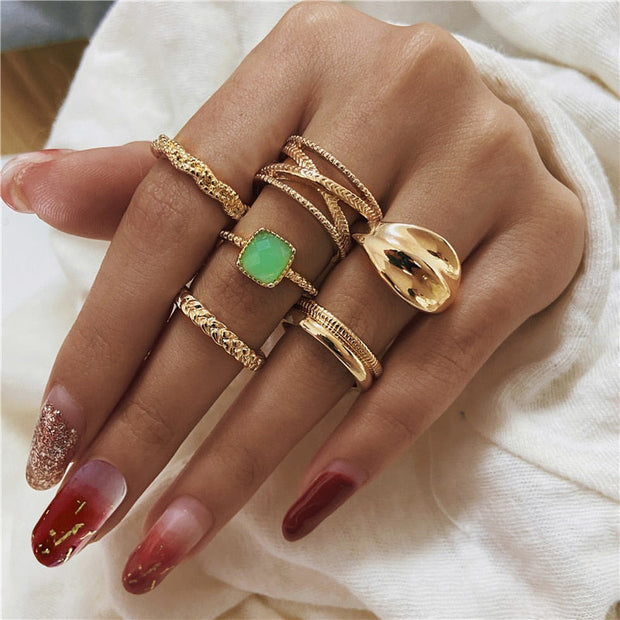 Punk Geometric Hiphop Rings Set For Women