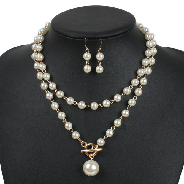 Women Red Simulated Pearl Bridal Wedding Jewelry Set