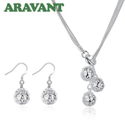 925 Sterling Silver Tassel Balls Drop Earring & Necklace Set