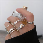 Punk Geometric Hiphop Rings Set For Women