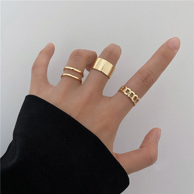 Punk Geometric Hiphop Rings Set For Women