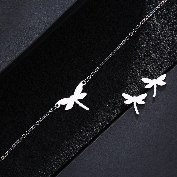 Women Dragonfly Shape Stainless Steel Jewelry Set