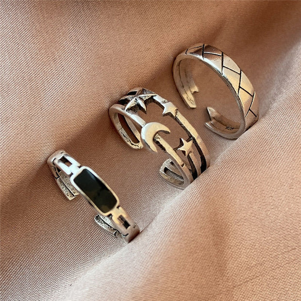 Punk Geometric Hiphop Rings Set For Women