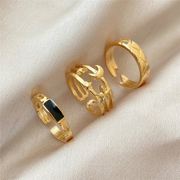 Punk Geometric Hiphop Rings Set For Women