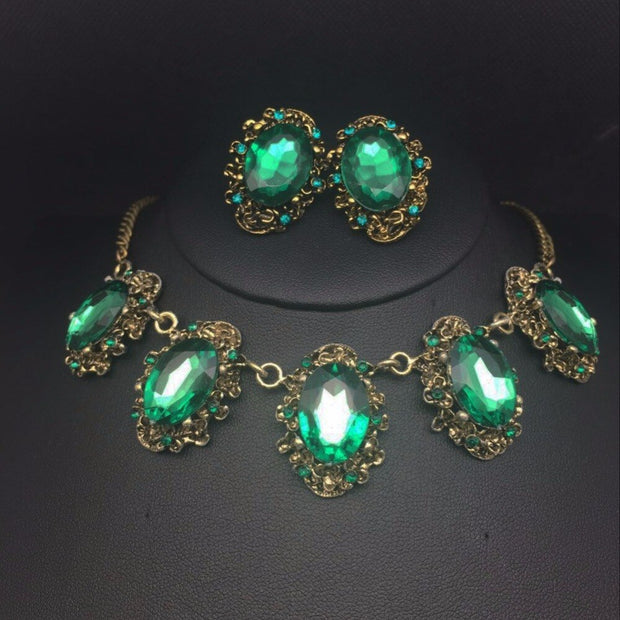 Women Crystal Vintage Bronze Color Jewelry set