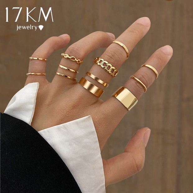 Punk Geometric Hiphop Rings Set For Women