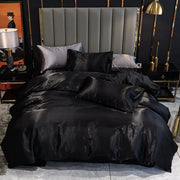 Pure Black Silk Bedding Sets Red Duvet Cover Set King Queen Quilt/Comforter Case Pillowcases Bed Linen 3psc in bag Home Textiles